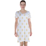 Polka Dots - Peach Orange on White Short Sleeve Nightdress