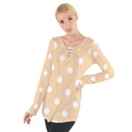 Polka Dots - White on Sunset Orange Women s Tie Up Tee