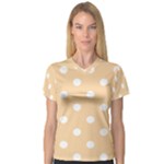 Polka Dots - White on Sunset Orange Women s V-Neck Sport Mesh Tee