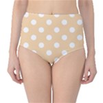 Polka Dots - White on Sunset Orange High-Waist Bikini Bottoms