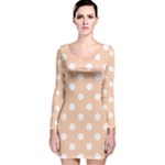 Polka Dots - White on Apricot Orange Long Sleeve Velvet Bodycon Dress