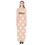 Polka Dots - White on Apricot Orange Short Sleeve Maxi Dress