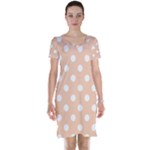 Polka Dots - White on Apricot Orange Short Sleeve Nightdress