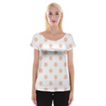 Polka Dots - Apricot Orange on White Women s Cap Sleeve Top