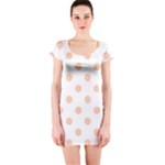 Polka Dots - Apricot Orange on White Short Sleeve Bodycon Dress