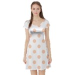 Polka Dots - Apricot Orange on White Short Sleeve Skater Dress