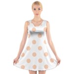 Polka Dots - Apricot Orange on White V-Neck Sleeveless Dress