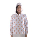 Polka Dots - Apricot Orange on White Hooded Wind Breaker (Women)