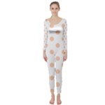 Polka Dots - Apricot Orange on White Long Sleeve Catsuit