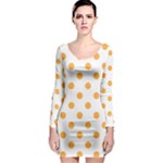 Polka Dots - Pastel Orange on White Long Sleeve Bodycon Dress