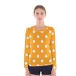 Polka Dots - White on Dark Tangerine Orange Women s Long Sleeve T-shirt