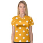 Polka Dots - White on Dark Tangerine Orange Women s V-Neck Sport Mesh Tee