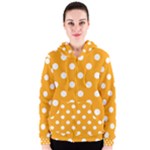 Polka Dots - White on Dark Tangerine Orange Women s Zipper Hoodie