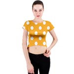 Polka Dots - White on Dark Tangerine Orange Crew Neck Crop Top