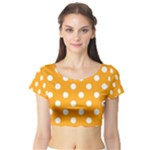 Polka Dots - White on Dark Tangerine Orange Short Sleeve Crop Top (Tight Fit)