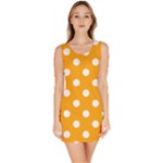 Polka Dots - White on Dark Tangerine Orange Bodycon Dress