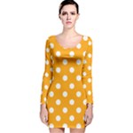 Polka Dots - White on Dark Tangerine Orange Long Sleeve Velvet Bodycon Dress