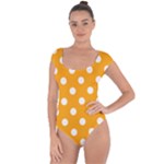 Polka Dots - White on Dark Tangerine Orange Short Sleeve Leotard (Ladies)