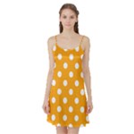 Polka Dots - White on Dark Tangerine Orange Satin Night Slip