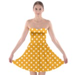 Polka Dots - White on Dark Tangerine Orange Strapless Bra Top Dress