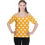 Polka Dots - White on Dark Tangerine Orange Women s Cutout Shoulder Tee