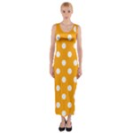 Polka Dots - White on Dark Tangerine Orange Fitted Maxi Dress