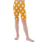 Polka Dots - White on Dark Tangerine Orange Kid s Mid Length Swim Shorts