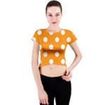 Polka Dots - White on Dark Orange Crew Neck Crop Top