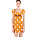 Polka Dots - White on Dark Orange Short Sleeve Bodycon Dress