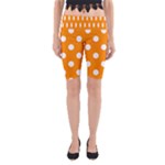 Polka Dots - White on Dark Orange Yoga Cropped Leggings