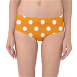 Polka Dots - White on Dark Orange Mid-Waist Bikini Bottoms