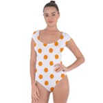 Polka Dots - Dark Orange on White Short Sleeve Leotard (Ladies)