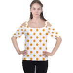 Polka Dots - Dark Orange on White Women s Cutout Shoulder Tee