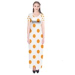 Polka Dots - Dark Orange on White Short Sleeve Maxi Dress