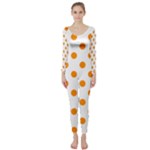 Polka Dots - Dark Orange on White Long Sleeve Catsuit