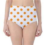 Polka Dots - Dark Orange on White High-Waist Bikini Bottoms