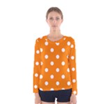 Polka Dots - White on Orange Women s Long Sleeve T-shirt