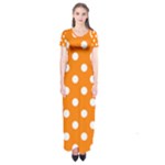 Polka Dots - White on Orange Short Sleeve Maxi Dress