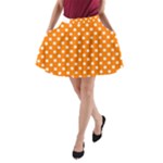 Polka Dots - White on Orange A-Line Pocket Skirt