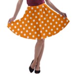 Polka Dots - White on Orange A-line Skater Skirt