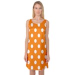 Polka Dots - White on Orange Sleeveless Satin Nightdress