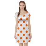 Polka Dots - Safety Orange on White Short Sleeve Skater Dress