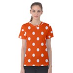 Polka Dots - White on Tangelo Orange Women s Cotton Tee