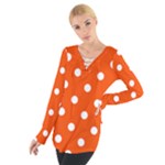 Polka Dots - White on Tangelo Orange Women s Tie Up Tee