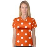 Polka Dots - White on Tangelo Orange Women s V-Neck Sport Mesh Tee