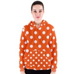 Polka Dots - White on Tangelo Orange Women s Zipper Hoodie