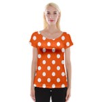 Polka Dots - White on Tangelo Orange Women s Cap Sleeve Top