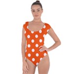 Polka Dots - White on Tangelo Orange Short Sleeve Leotard (Ladies)