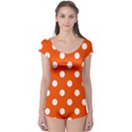 Polka Dots - White on Tangelo Orange Boyleg Leotard (Ladies)