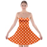 Polka Dots - White on Tangelo Orange Strapless Bra Top Dress